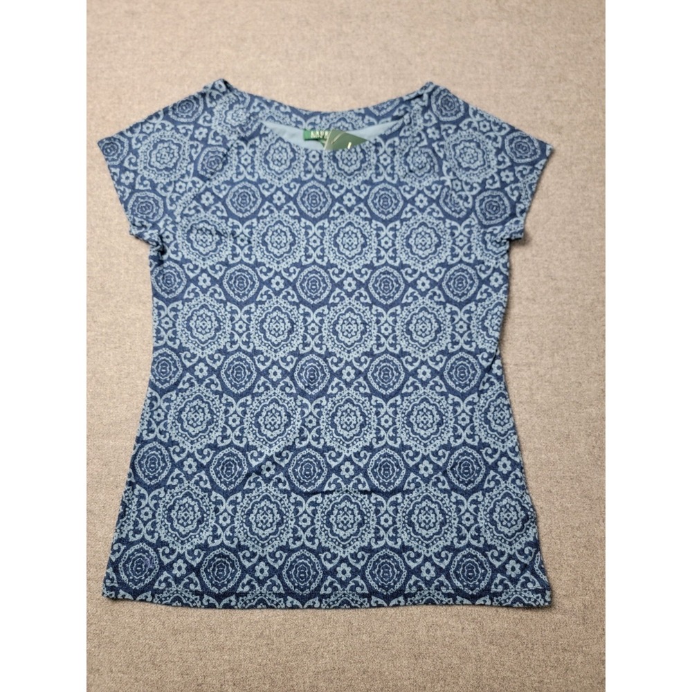 Lauren Ralph Lauren T-Shirt Womens XL Navy Blue Paisley Medallion Knit Pullover